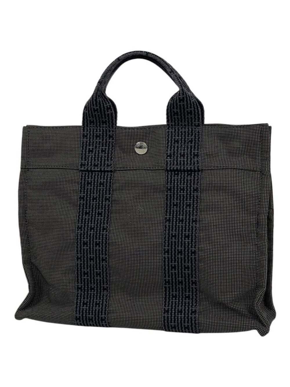 Hermes Her Line PM Tote Nylon Canvas Gray Black
